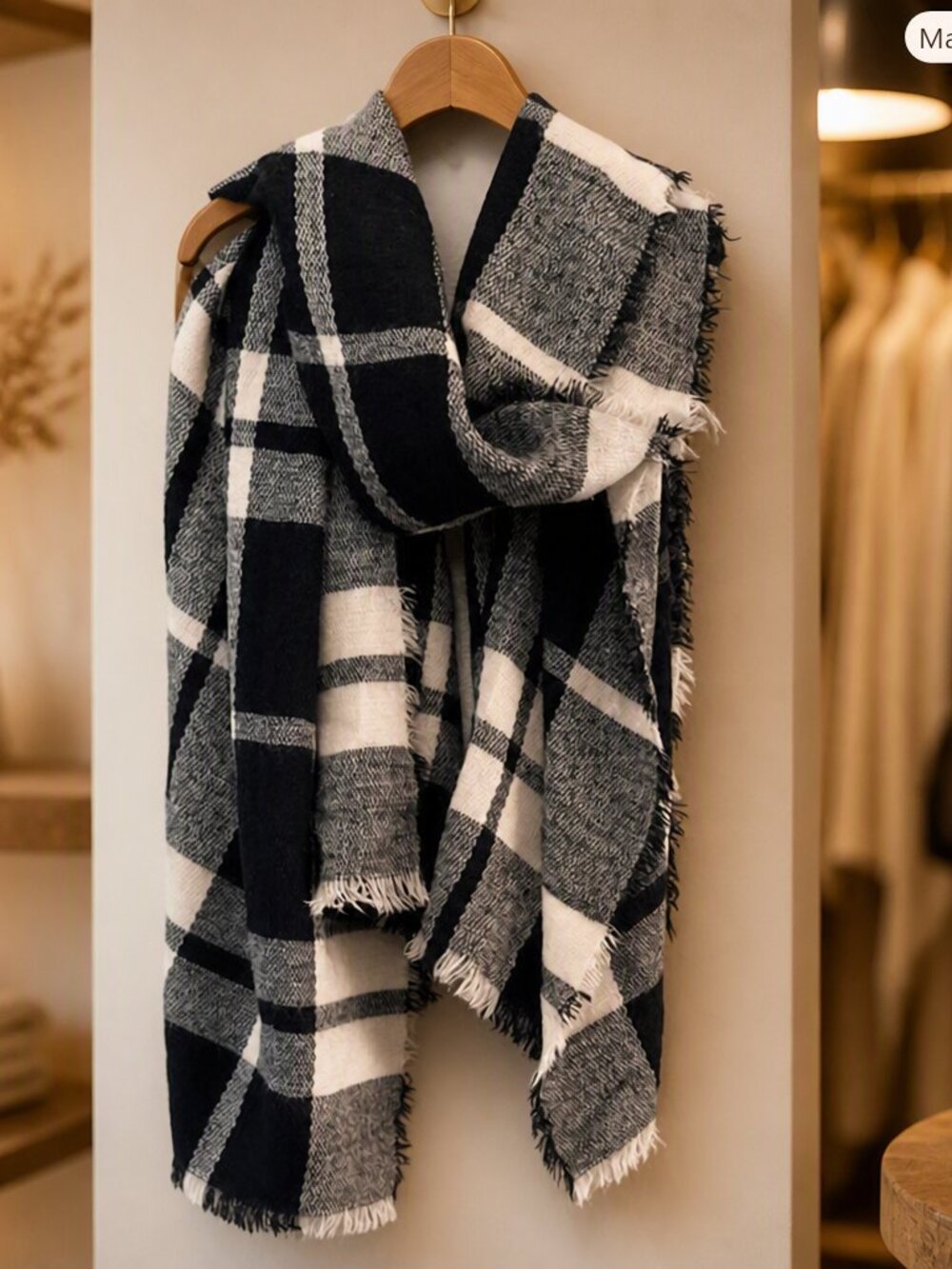 Black and White Plaid Scarf
